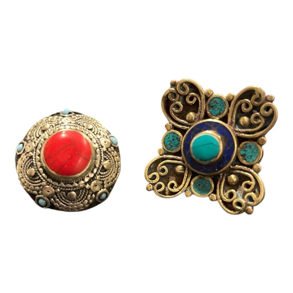 Western handmade rings set of 2. Turquoise/coral. AA